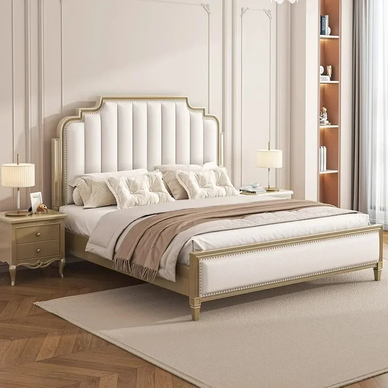 French cream style solid wood 1.8 meters double modern simple master bedroom, soft rest, American light luxury bed