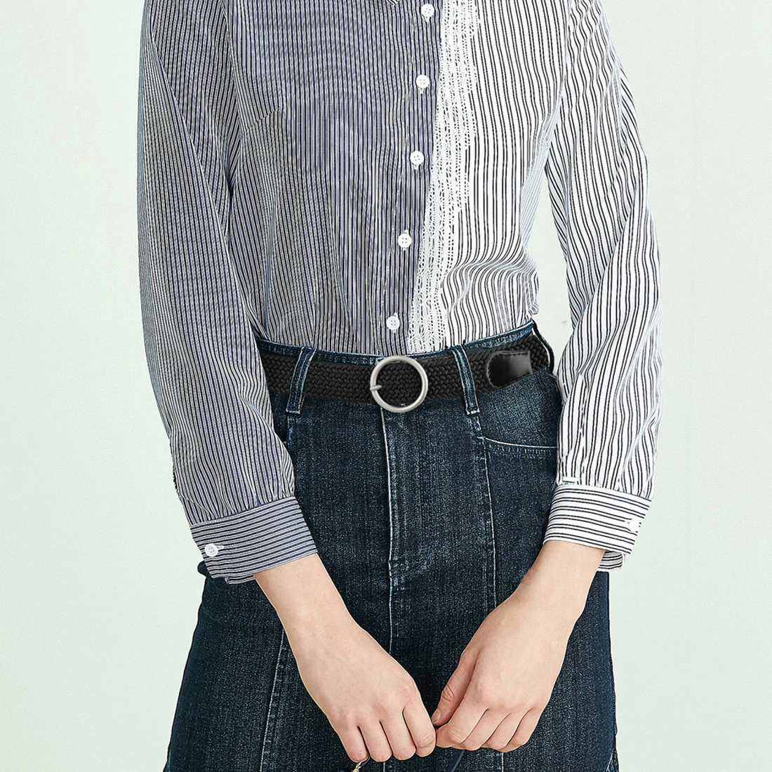 Cintos femininos plus size até 71 polegadas/180 cm extra longo estiramento elástico trançado cinto preto