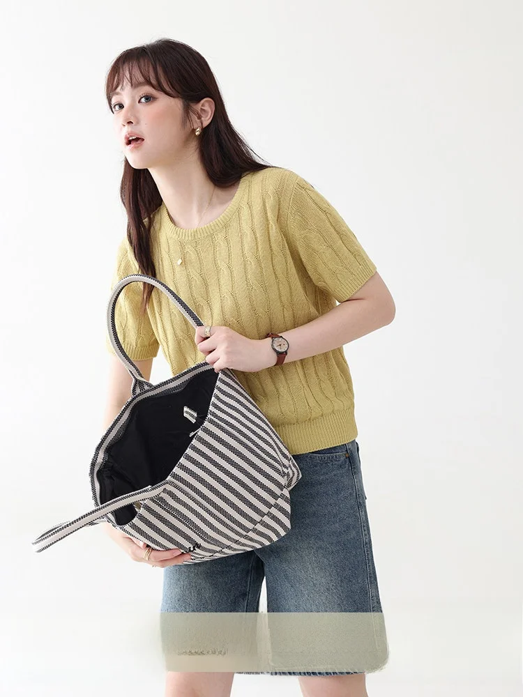 

AMUU North Island Lazy Color Twisted Flower — Новый летний женский вязаный свитер с коротким рукавом и круглым вырезом, простой, дышащий топ