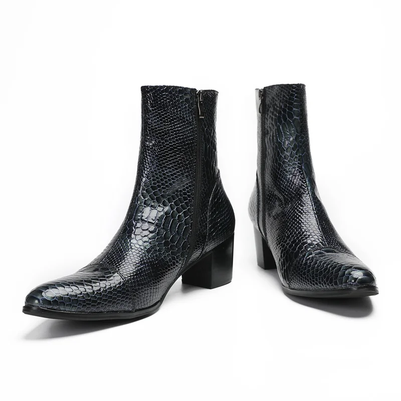 Frühling und Herbst Spitze High-Heel-Stiefel für Herren Großbritannien Oberschichtleder Schnürstiefel mit Nieten Serpentinen Show Office Herrenschuhe – Detail 12