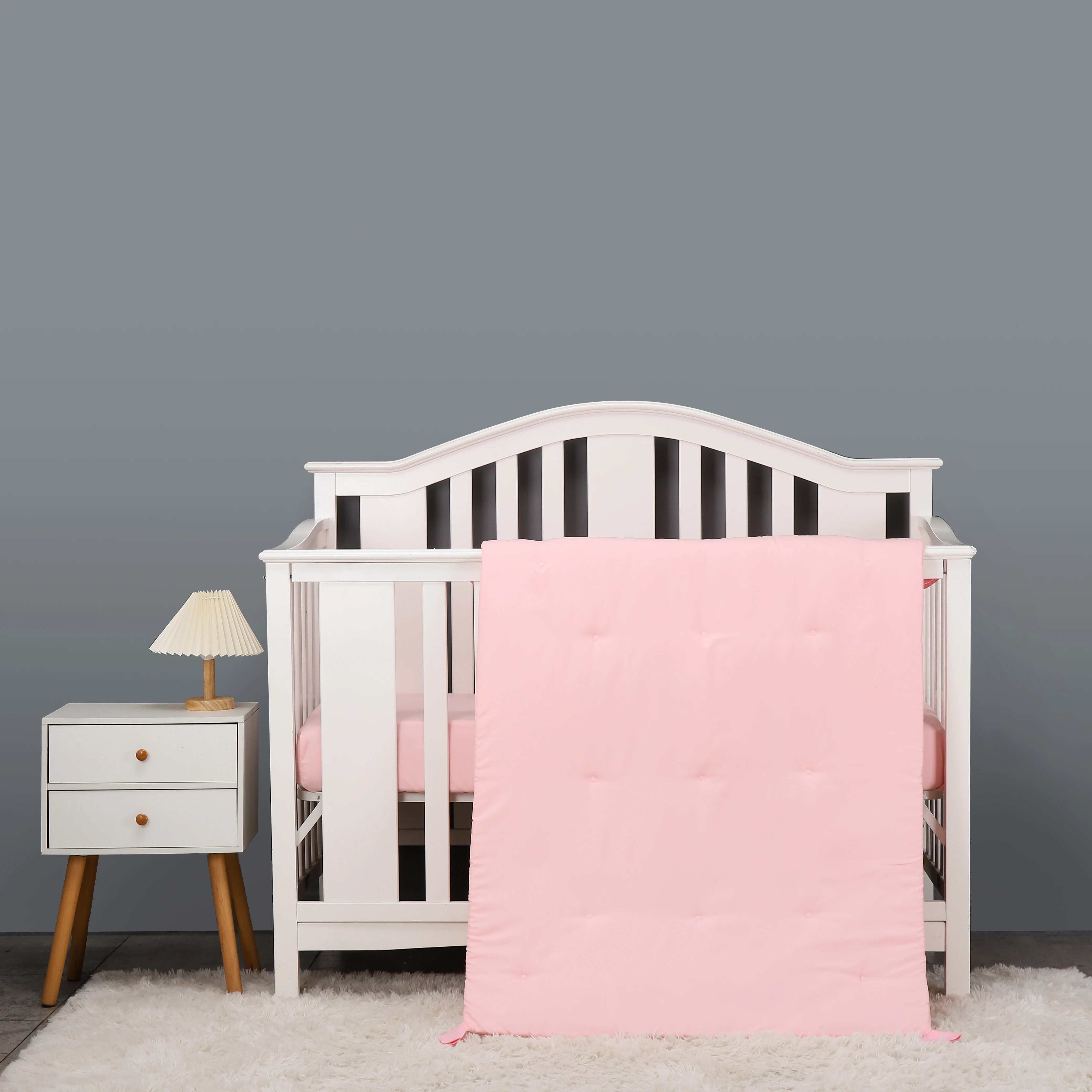 Baby Crib Bedding Set Solid pink Baby Bedding Crib Set Boy Nursery Bedding 3Piece Comforter Fitted Sheet Crib Skirt