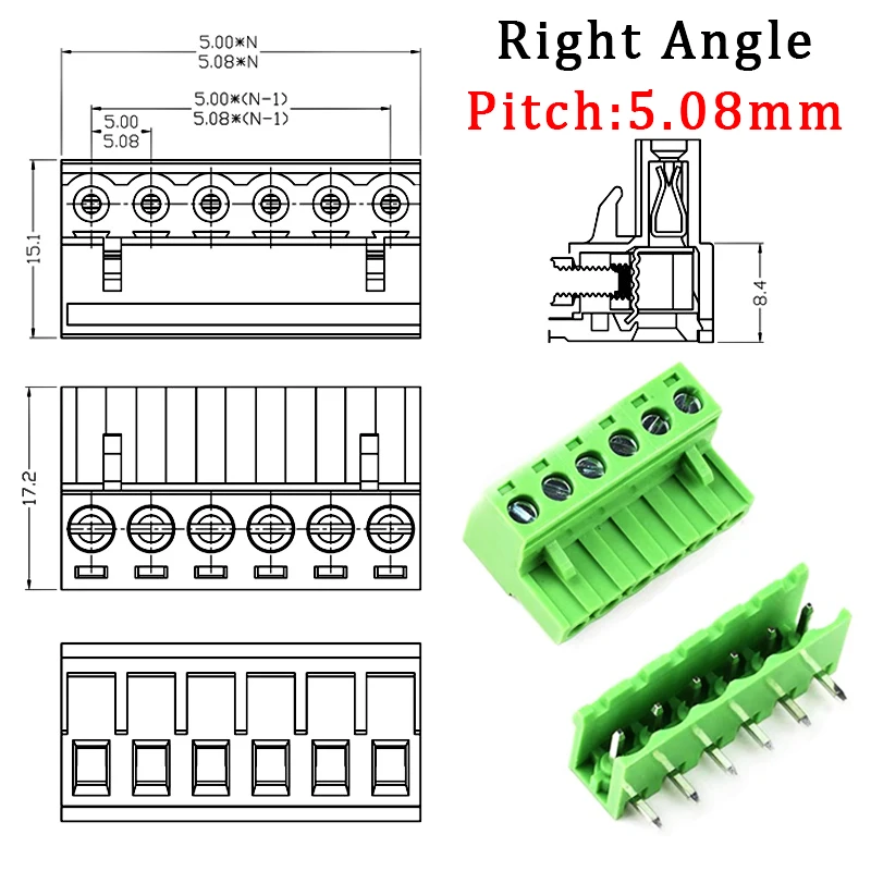 5Pair Pitch 5.08mm PCB Screw Terminal Block 2EDG 5.08mm 2P-12Pin Right Angle Plug-in Type Male Plug Female Socket Wire Connector