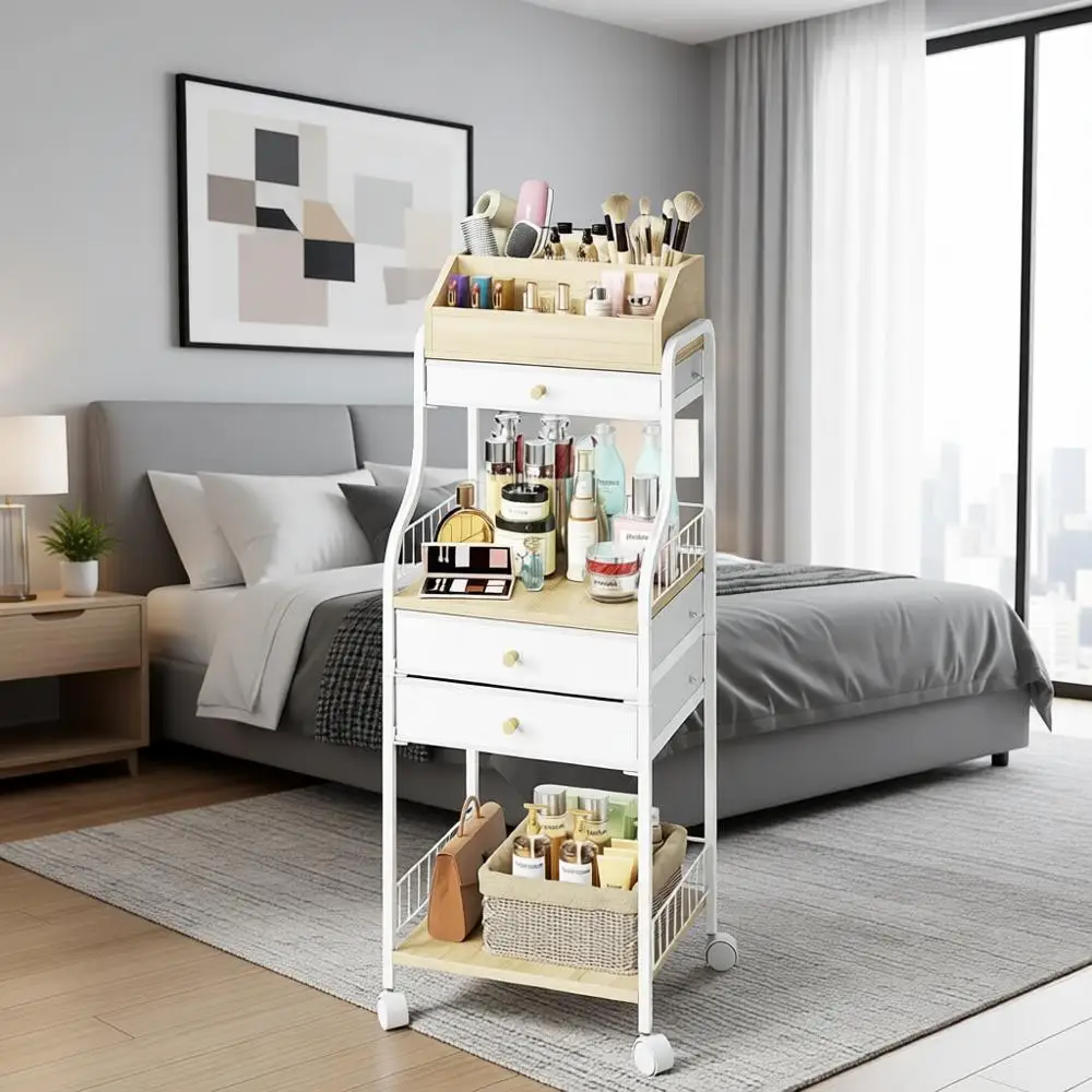 

Мобильная тележка-органайзер для макияжа – Косметический шкаф для хранения средств по уходу за кожей с неткаными выдвижными ящиками, передвижной витрина для косметики