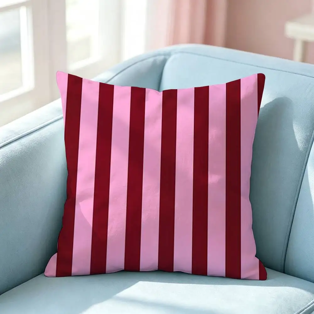 Pink White Stripe pattern Square Double-Sided printed Pillow Case Bedroom Bedside Pillow Sofa Cushion Cover - view 4