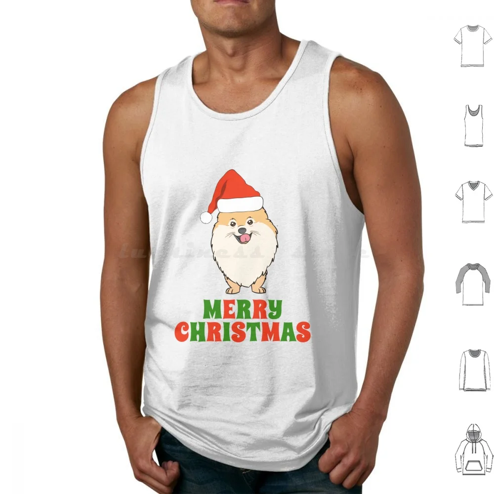 Festive Pomeranian Merry Christmas Tee Shirt Tank Tops Vest Sleeveless Pomeranian Pompom Pom Pom Dog Doggos Puppers Pups