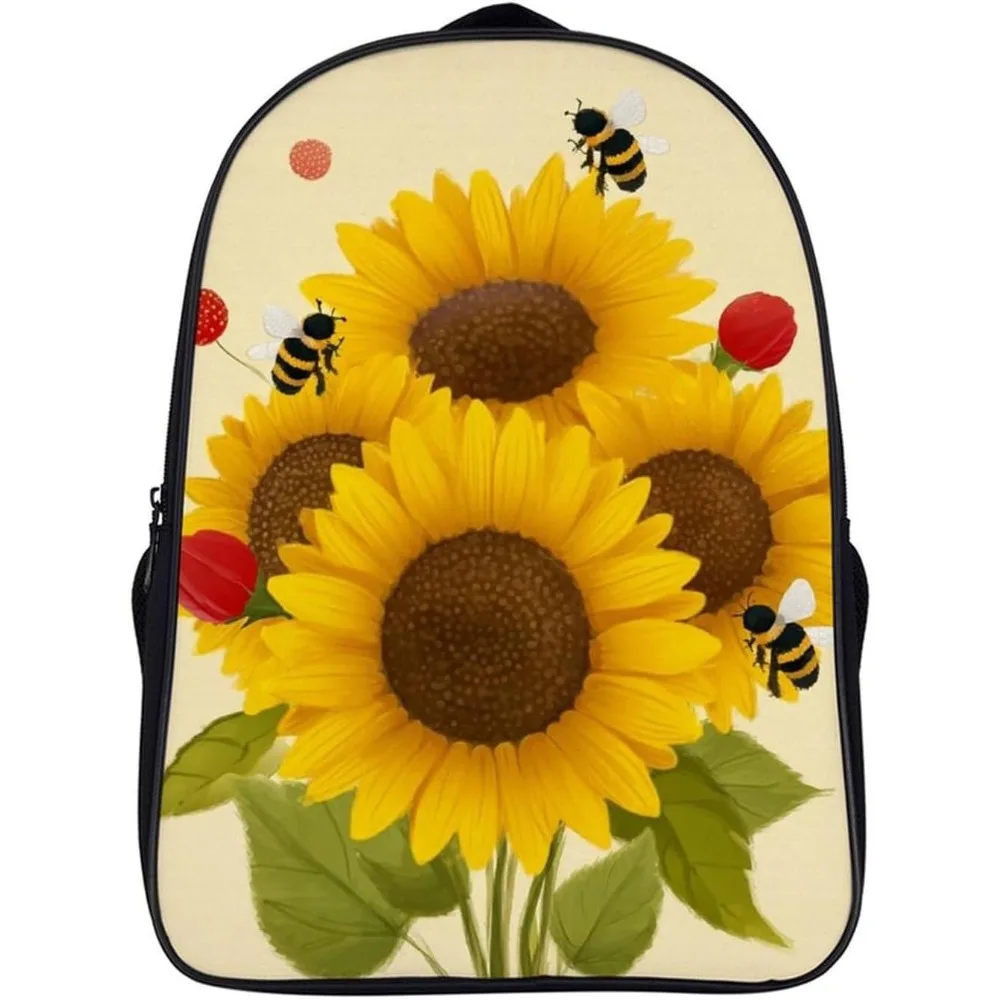 

Travel Backpack Lightweight Laptop Backpacks Bees Sunflowers Daisy Rose Flowers Bookbag