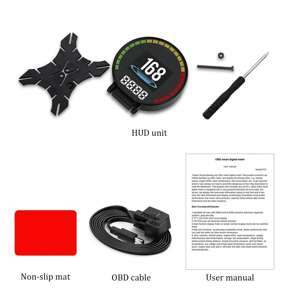 AD P15 Head-Up Display Car OBD2 HUD Digital Speedometer Voltage Boost Turbine Pressure Oil Water Temp Gauge Overspeed Warning