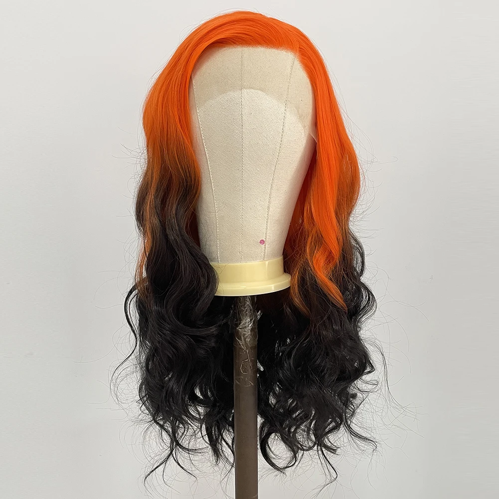 Webster Long Body Wave 13X4 Synthetic Lace Front Wig Black Orange Ombre Wavy Lace Front Wigs For Black Women Natural Looking