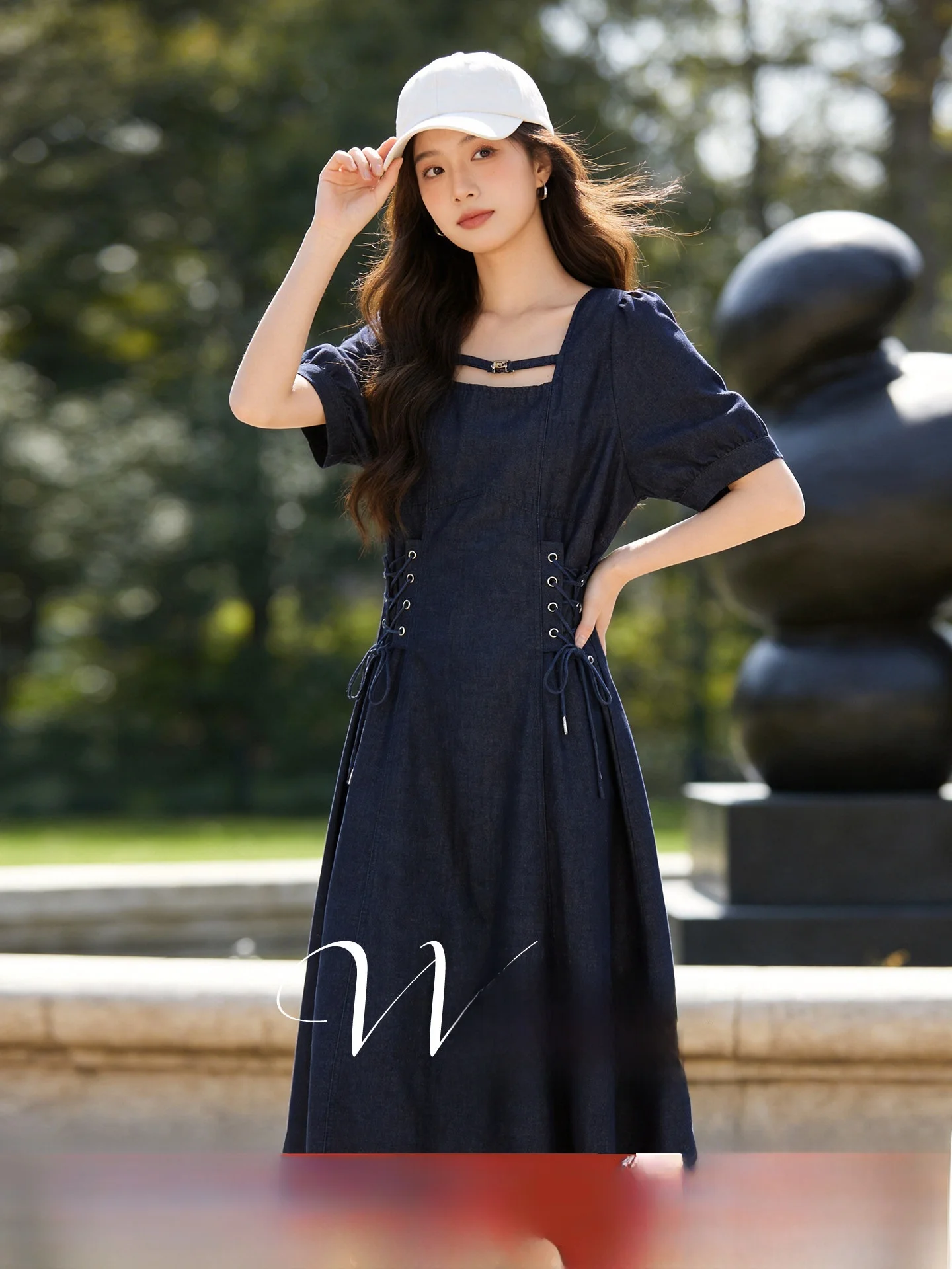 

Stunning Large Size Dress Square Collar Bubble Sleeve Long A-Line Skirt Casual Cotton Summer New Arrival Women's Clothing