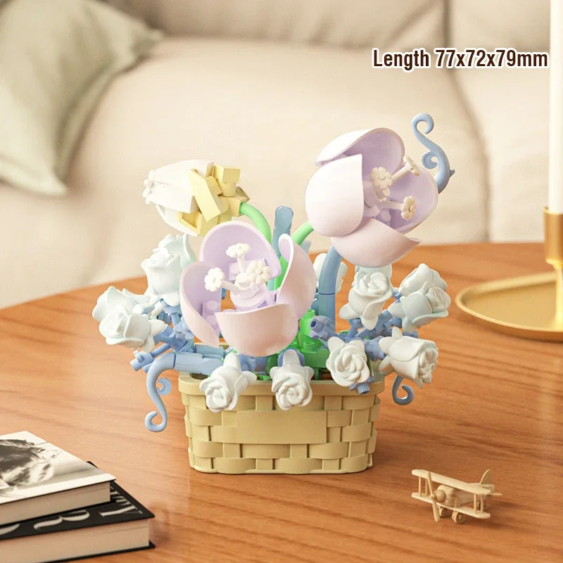 DIY MOC Topf Rose Sonnenblumen Pflanzen Sukkulenten Bonsai Baum Gärten Romantische Bausteine Modell Ziegel Kind Sets Kits Spielzeug Mädchen – Detail 8