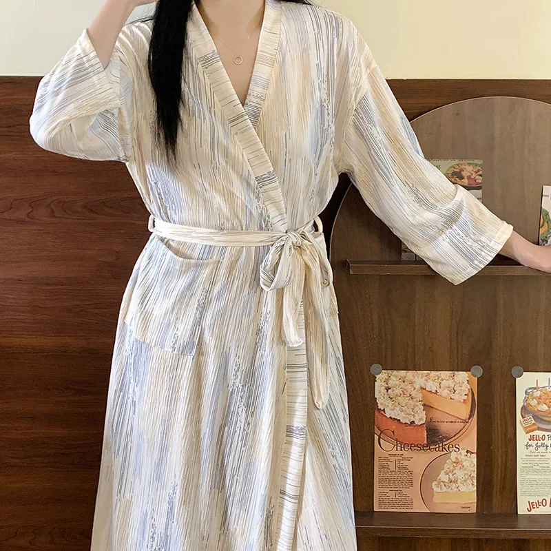 Tie Dye Robe for Women with Belt Summer Sleepwear Nightdress Japanese Pocket Night Wears One Piece Korean Reviews Many Pajama