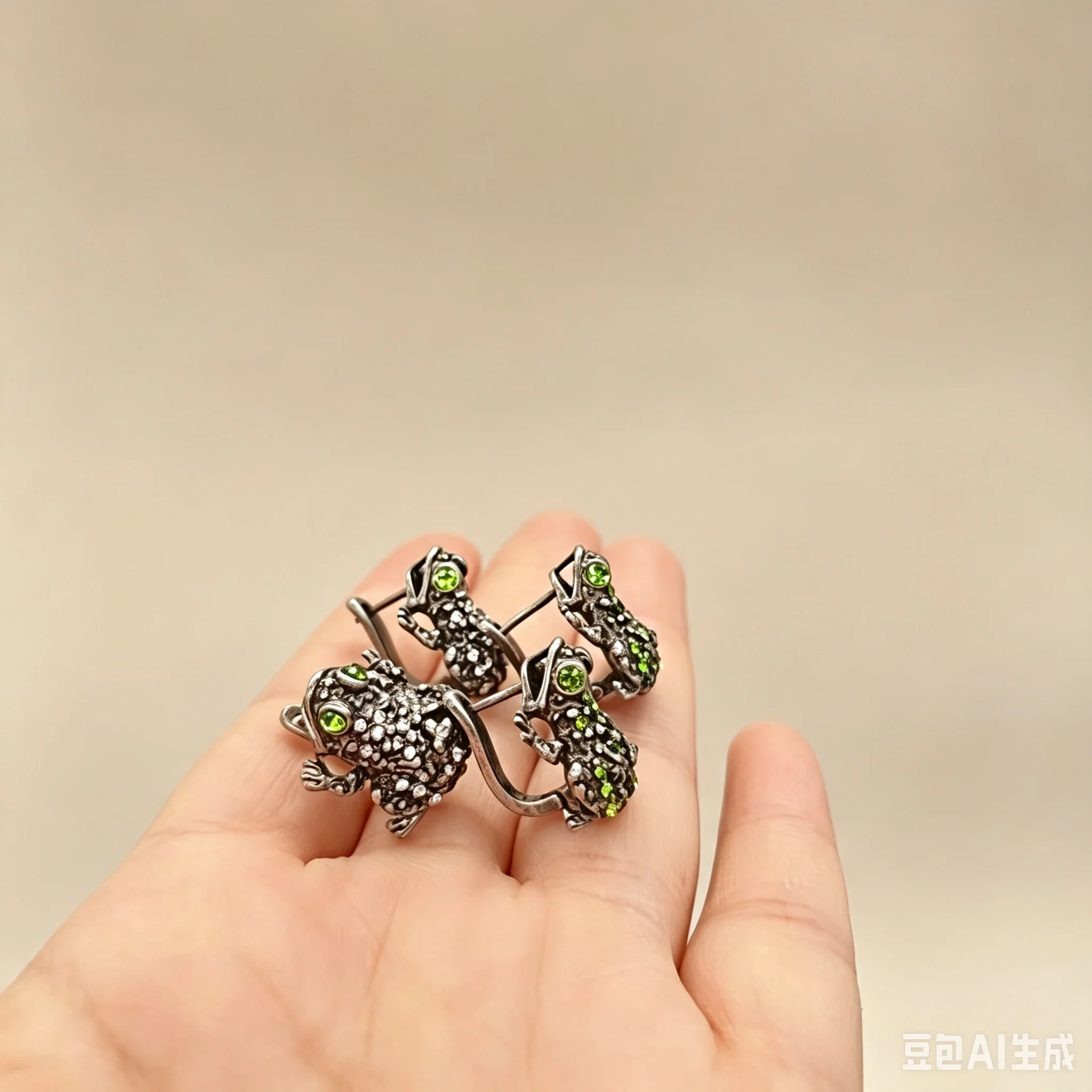 Retro Frog Set Copper Plating Retro Silver Necklace Earrings Bracelet Ring Set 0070 view 6