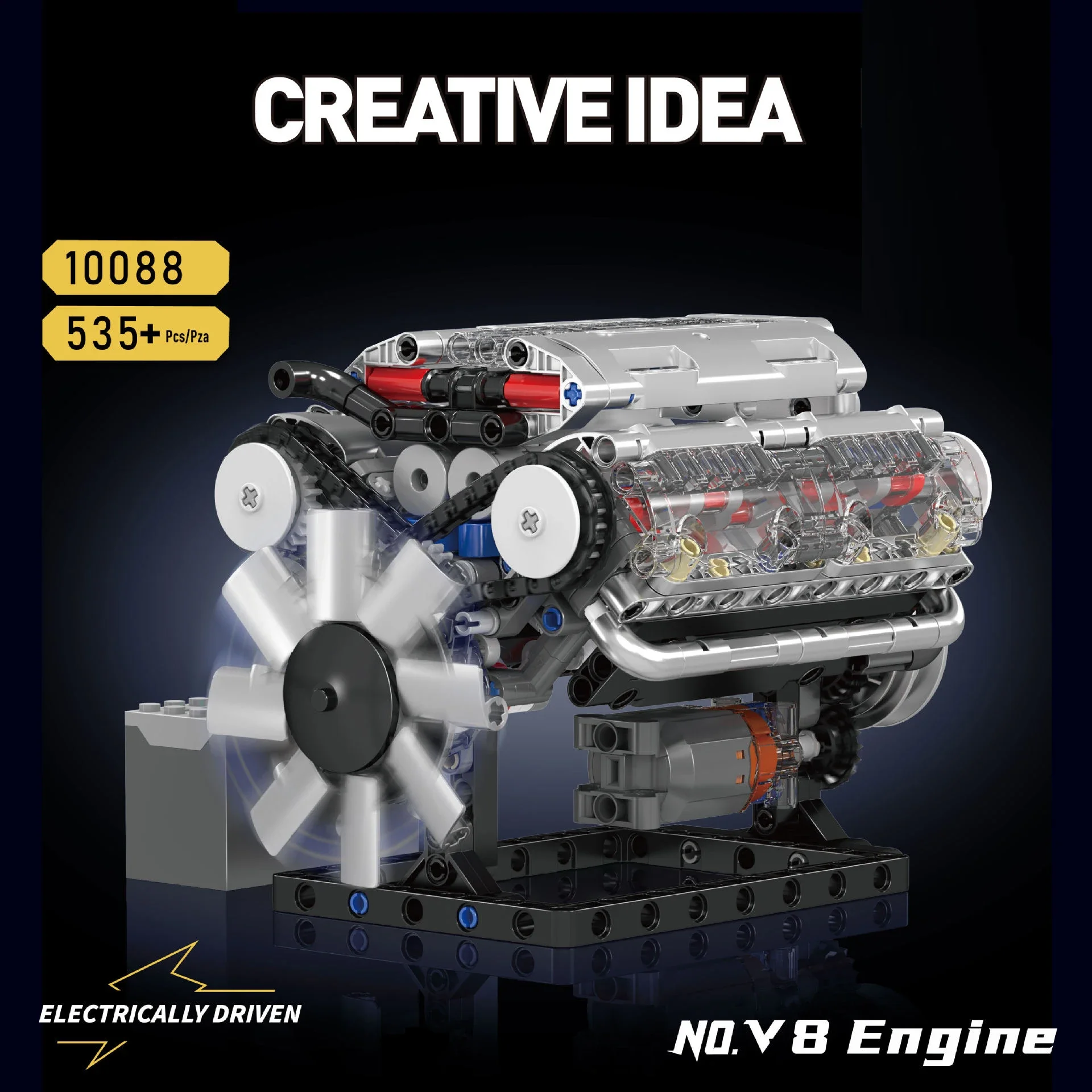 V8 Cylinder Engine Scale 10088 Model MOC Building Block Kit 10171 With Battery Box + L Motor Electrically Drive Bricks Toys Gift