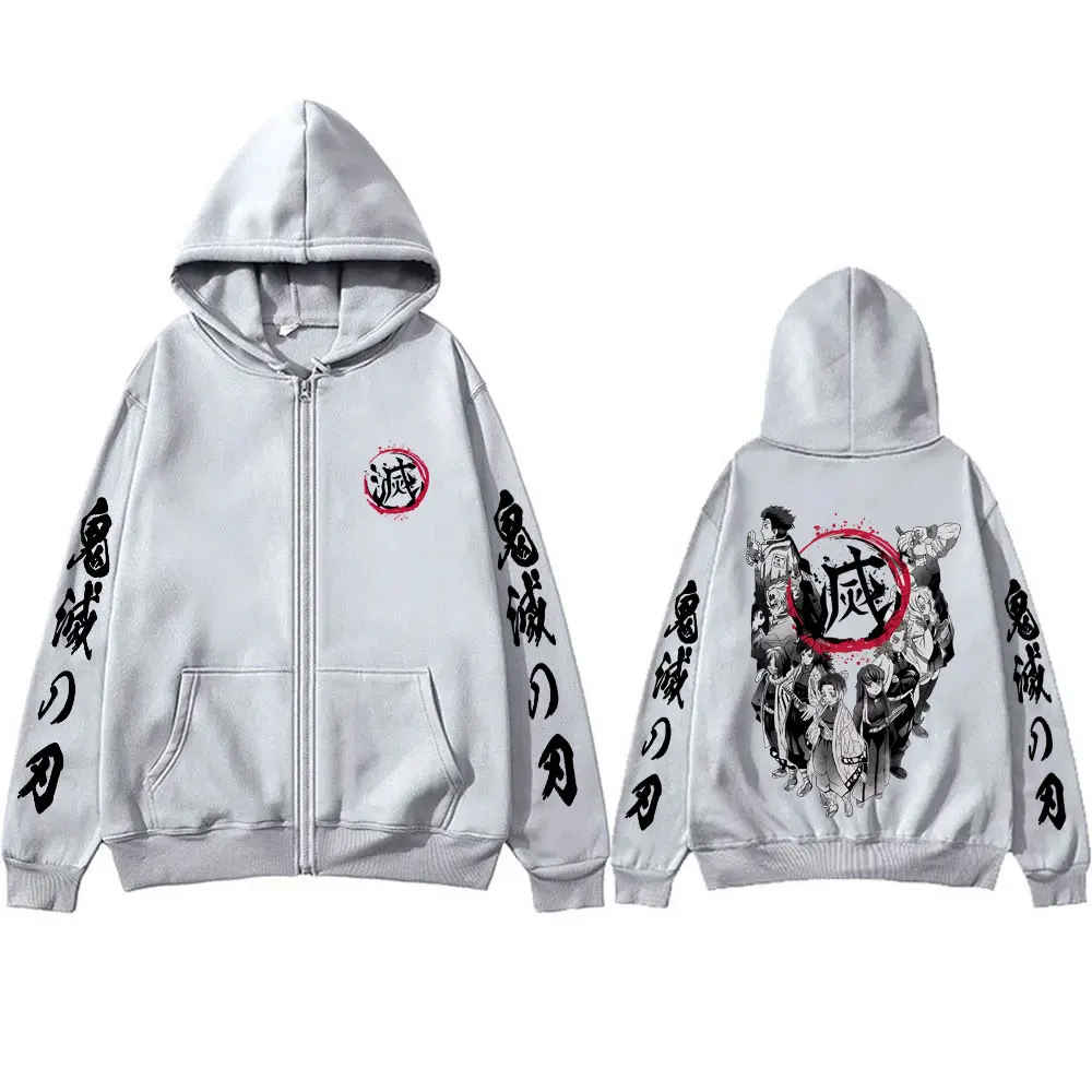 Anime Demon Slayer Hashira Members Zipper Hoodie Men Women Fashion Oversized Zip Up Sweatshirt Male Vintage Casual Zip Up Jacket