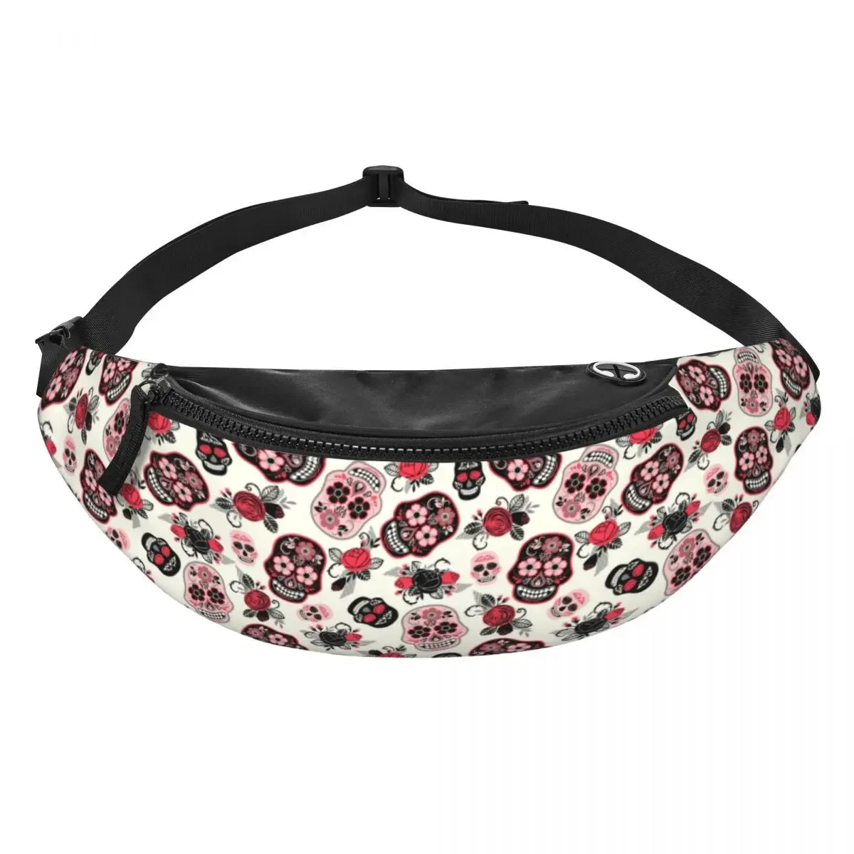 Calavera Skulls Flower Fanny Pack Women Men Fashion Mexican Floral Crossbody Waist Bag for Travel Phone Money Pouch