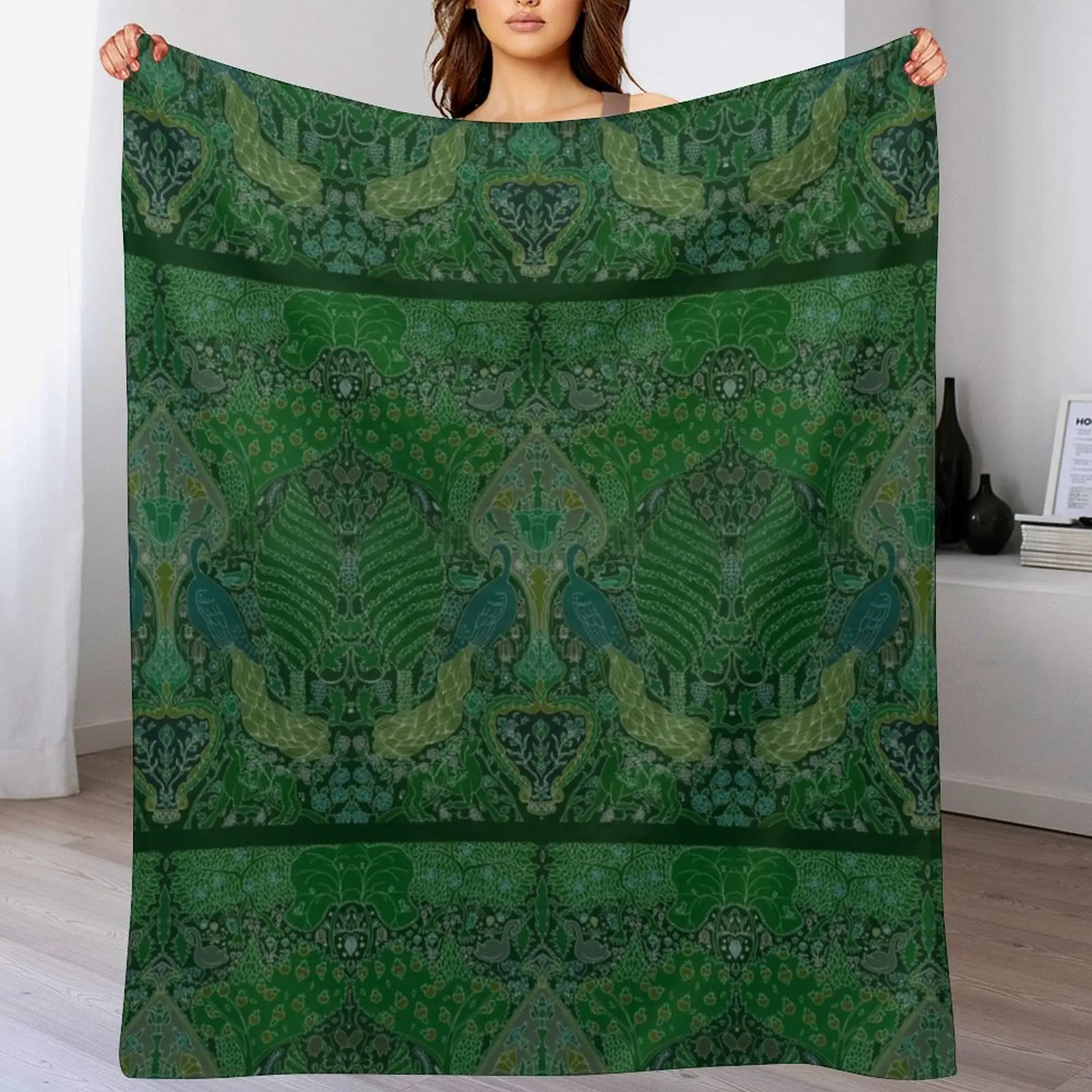 Peacock Art Deco/Art Nouveau in Arsenic Green Throw Blanket