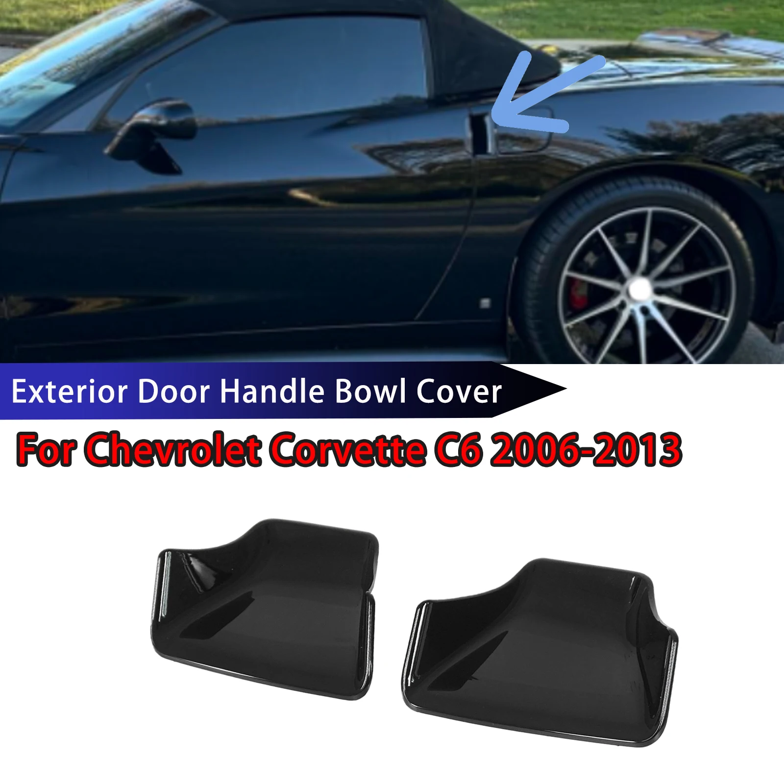 

2PCS Car Exterior Door Handle Bowl Cover Decoration Trim For Chevrolet Corvette C6 2006 - 2012 2013 Glossy Black Accessories
