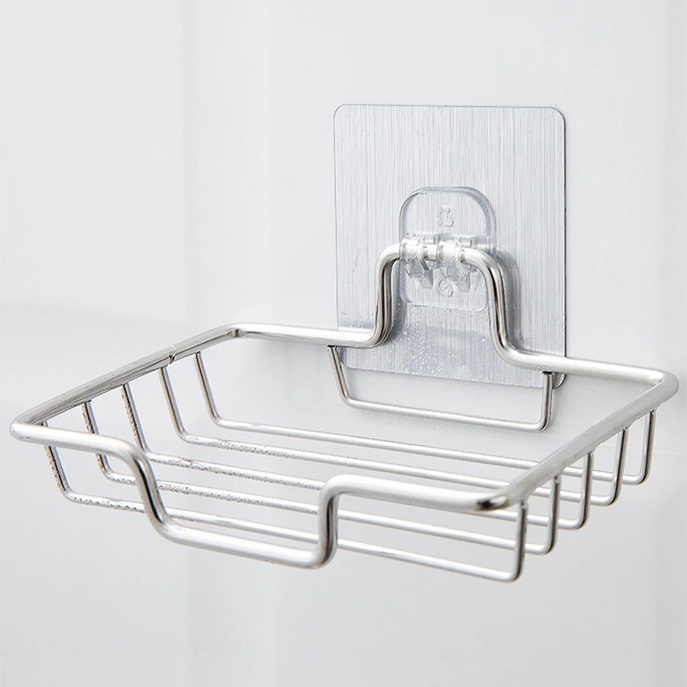 High Quality Soap Rack Wall Mounted Soap Holder Stainless Steel Soap Sponge Dish Bathroom Accessories Soap Dishes Self Adhesive