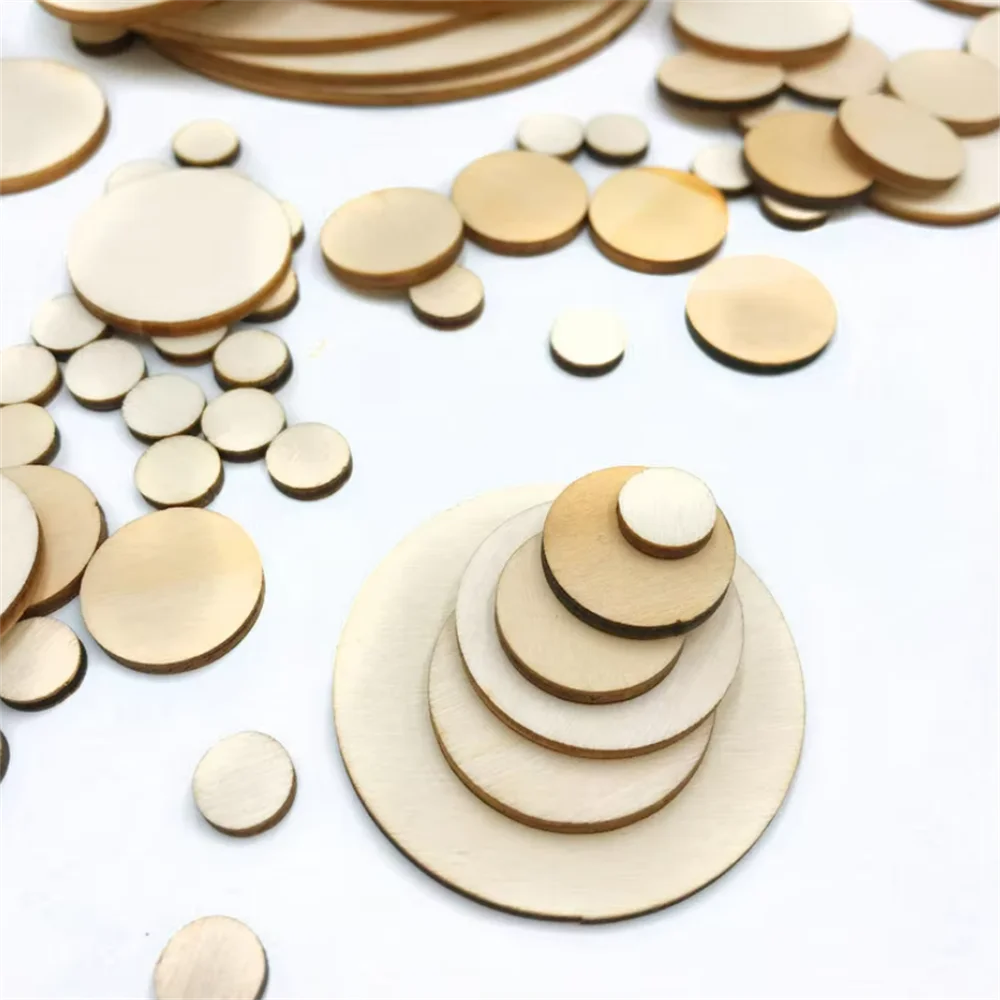 100Pieces 10mm 20mm 30mm 40mm Round Wood Cutout Circles Chips for Board Game Pieces,Arts & Crafts Projects,DTY Ornaments