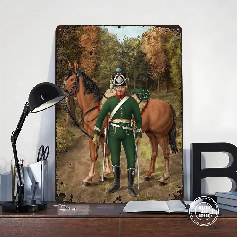12me Chasseurs a Cheval 3D Printed Texture Poster Personalized Wall Art Retro Metal Tin Signs for Room Decor Article Decoration