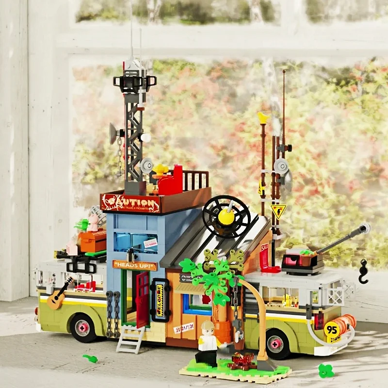 Dschungel Rundfunk Station Bausteine Street View Ornament Spielzeug Holz Haus Montage Modell Spleißen Ziegel Geschenke