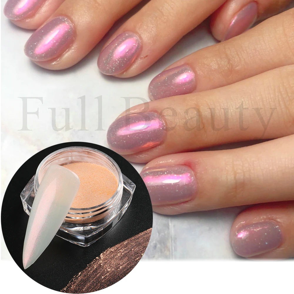 1Box Aurora Chrome proszek lustro tarcie pył różowy biały Shell perła paznokci Pigment kostki lodu paznokci opalizujący brokat Manicure NTXN