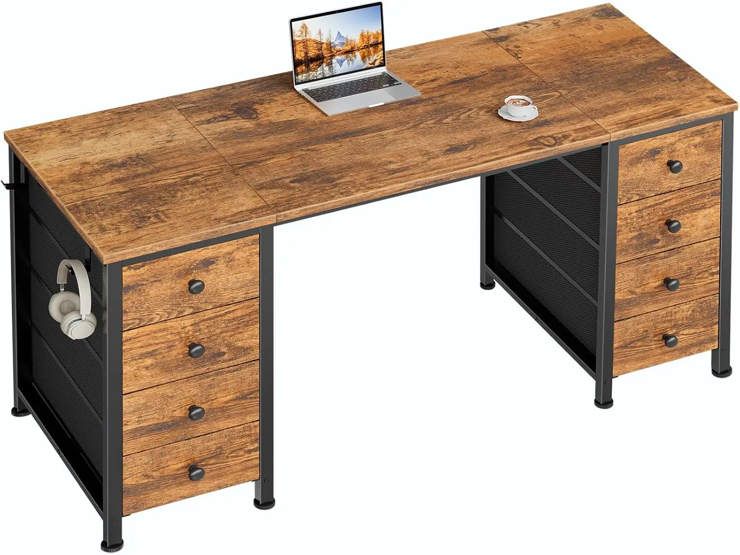 55 Inch Home Office Desk with 8 Fabric Drawers - Computer Study Work Desk for Bedroom, Gaming, Students