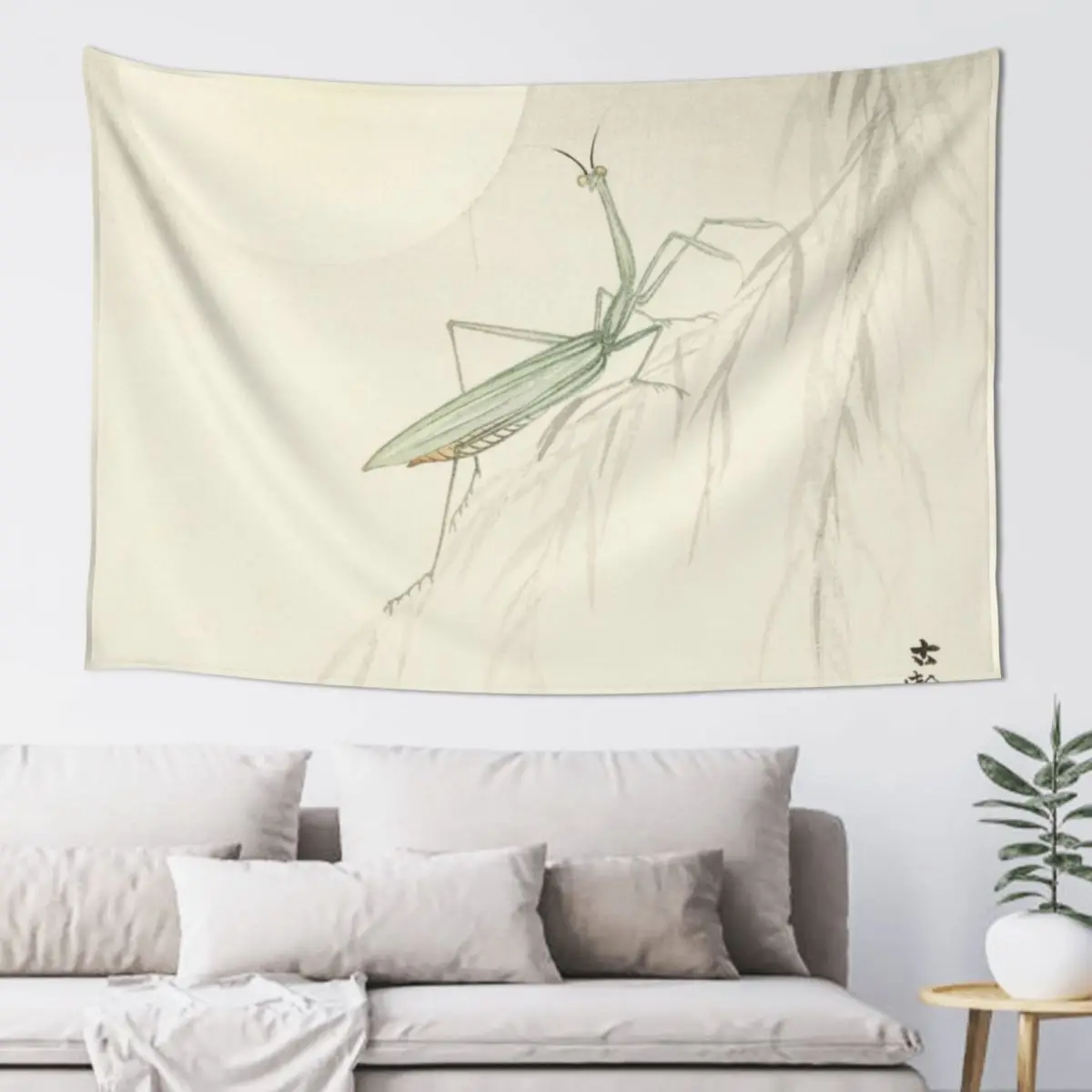 

Classical Japanese Art: Praying mantis (1900 - 1936) by Ohara Koson Tapestry Wallpaper Mushroom Tapestry