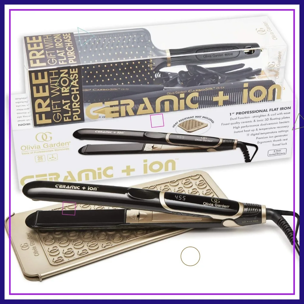 Professional 1-Inch Flat Iron with 3D Floating Plates, Dual Voltage, 11 Temperature Settings