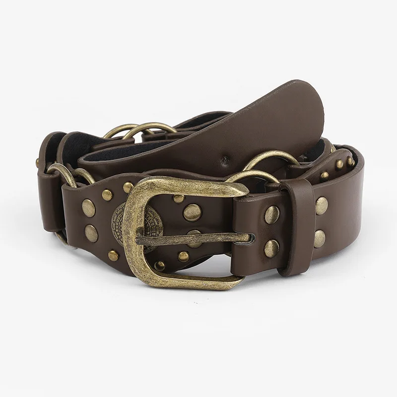 

Western cowboy style Belts Vintage Punk metal buckle Rivet Belts Black Pu Waist Bands