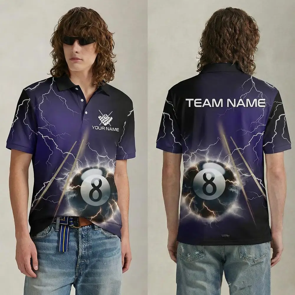 Men's 3D Printed Billiards Polo Shirt Snooker Casual Breathable Top 2026 Billiards Enthusiasts Can Customize Their Names