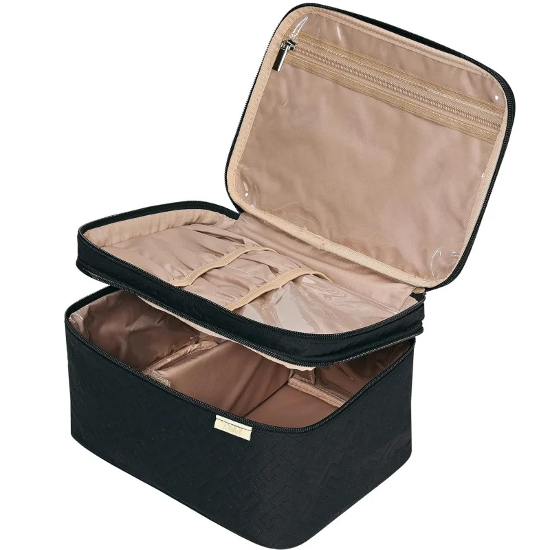 

NISHEL Large Double Layer Makeup Bag Women, Cosmetic Case, Organizer For Travel-Size Accessories Bottles, Brushes, Condit