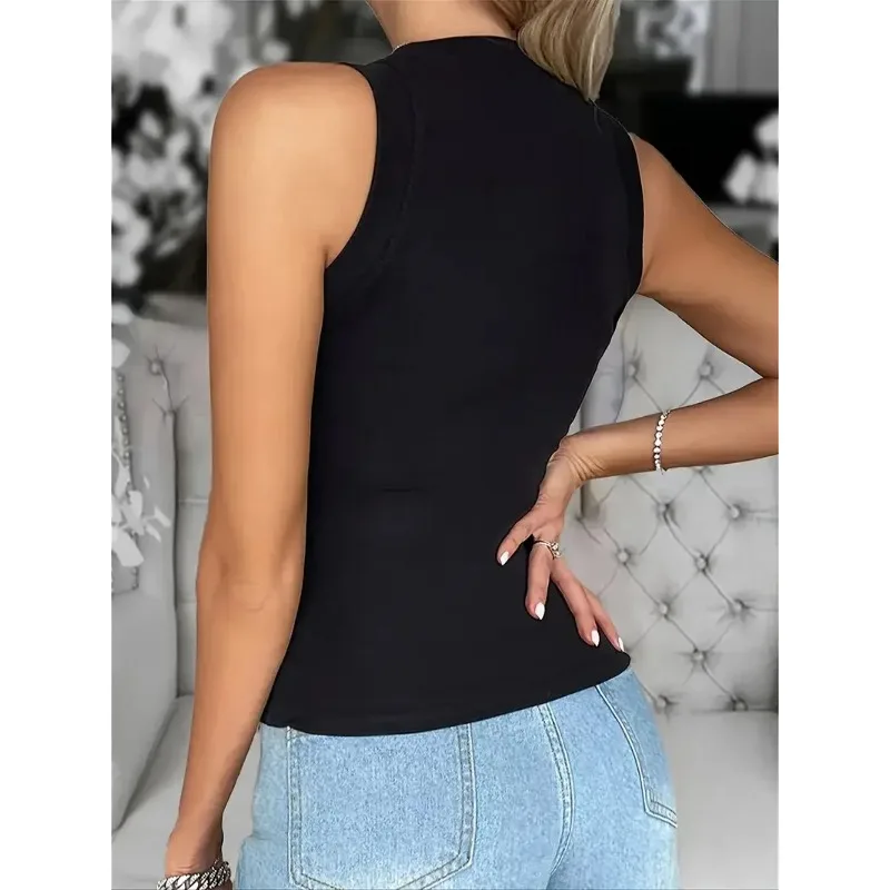 Plus Size 1XL-5XL Women's Fashion  Sequin Sleeveless Tank Top Tanks Ladies Casual Crew Neck Summer Vest Tank Top image 3