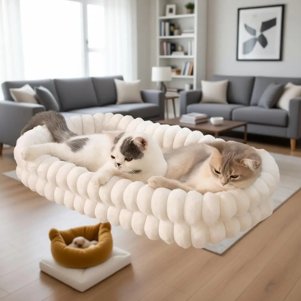 

Подоконная лежанка-гамак для кошек, с двусторонней подушкой, для больших кошек и котят (белый, большой)