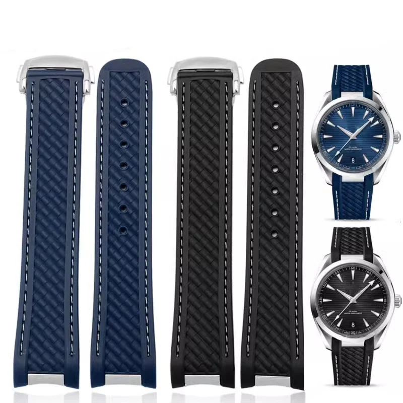 

20mm Rubber Silicone Watch Strap For Omega Seamaster 300 AT150 Aqua Terra Ultra Light 8900 Steel Buckle Blue Watchband Bracelets