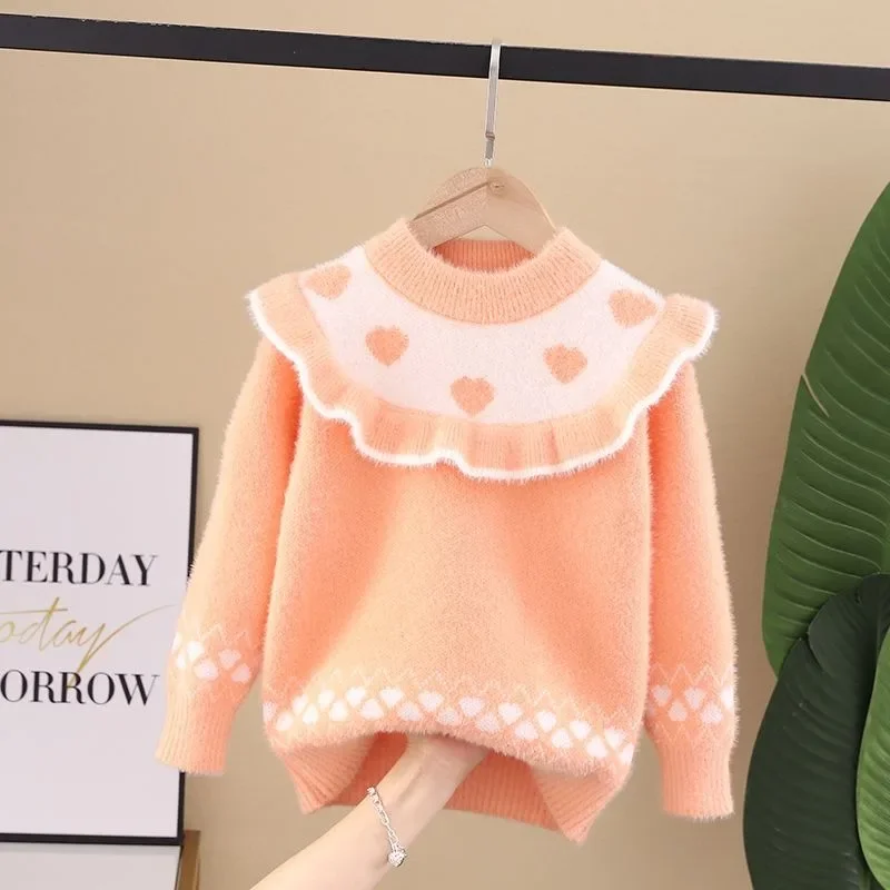 

3-10 Years Girls' Sweater Autumn And Winter New Fashion Warm Children Knitted Base Shirt Cute Baby's Jumper Kids Clothes Top