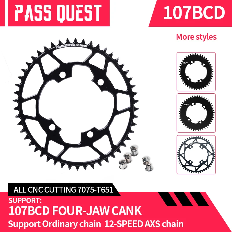 

PASS QUEST-Round Crankset Black for Mountain Bike, Force Crank, 9-12 Speed, AXS Chain Wheel, MTB, Monoplate, 36-52T, BCD107