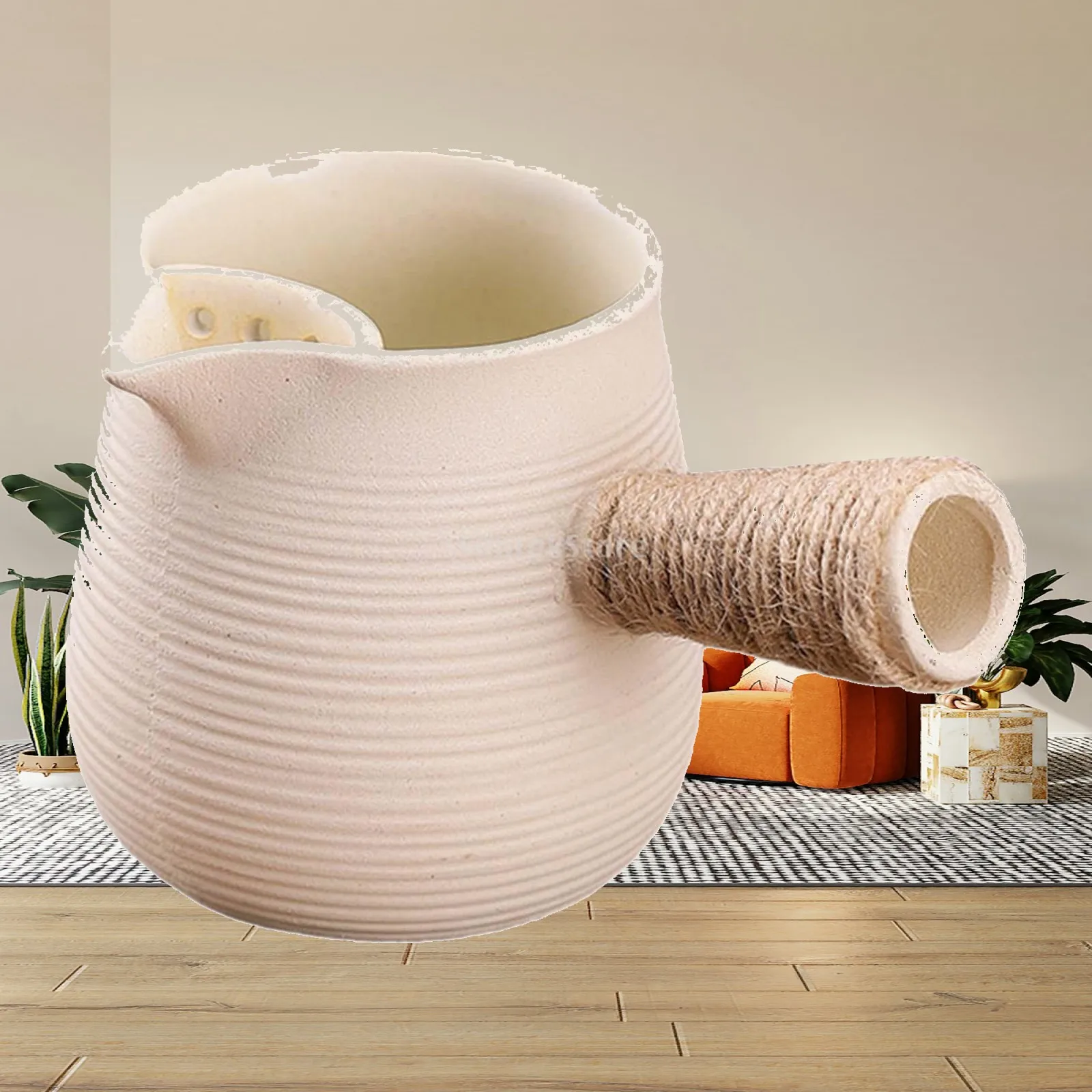 

550ml Ceramic Teapot for Boiling Hot Water with Rope Wrapped Handle Tea Maker Kettle for Hiking Tea Lovers Gift Home