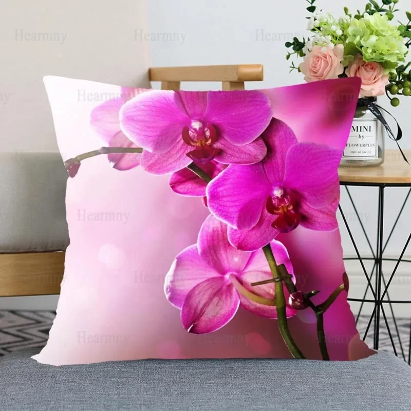 New Arrival Orchid Flower Pillow Cover Bedroom Home Office Decorative Pillowcase Square Zipper Pillow Cases Satin Soft No Fade