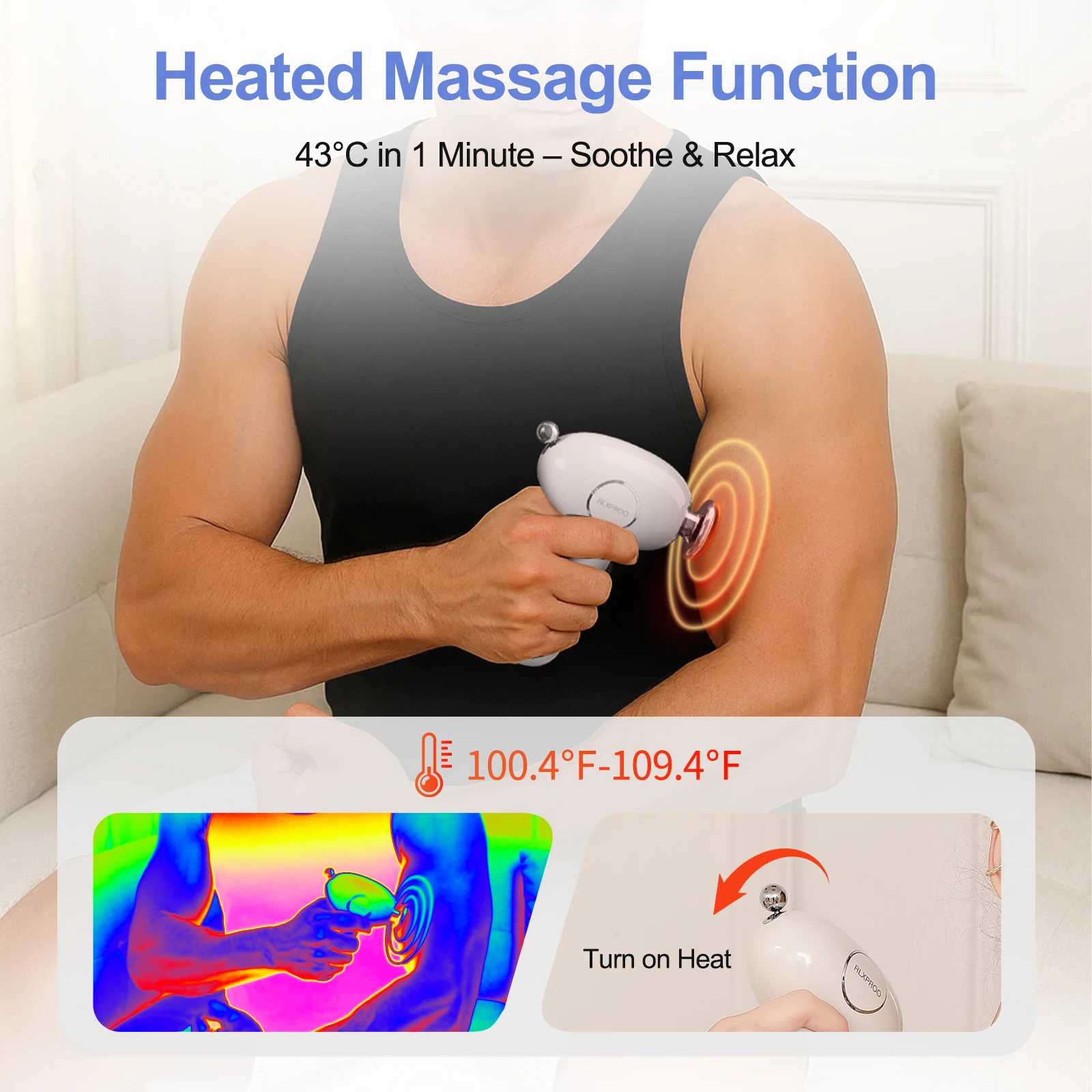 Massagepistool Deep Tissue, mini elektrische spierstimulator met warmte, handheld percussie-massageapparaat ontspannen, cadeaus voor mannen vrouwen
