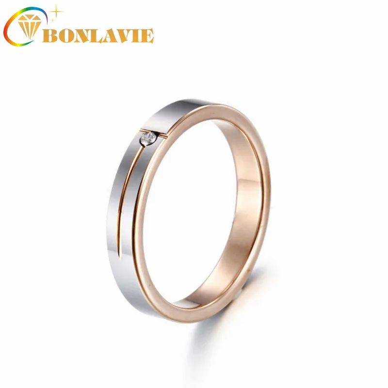 BONLAVIE-Anillo de carburo de tungsteno en forma de T para mujer y hombre, joyería de boda, CZ, 4mm