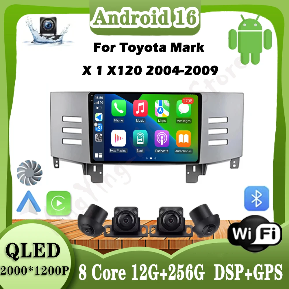 

Wireless Carplay For Toyota Mark X 1 X120 2004-2009 Android AUTO Car Radio Multimedia Player GPS Navigation WIFl DSP Stereo BT