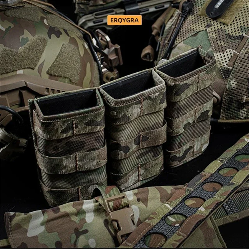 ERQYGRA-fundas de caza tácticas, bolsa Molle Triple Mag rápida 7,62, bolsa larga, pistola, revista, Paintball, accesorios para sistema Airsoft