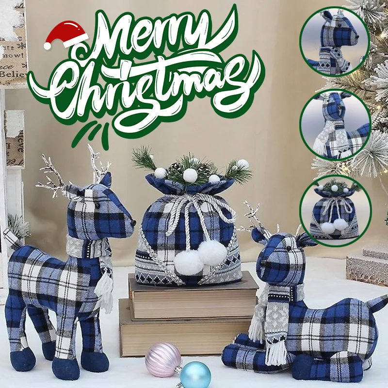 Kerst Pluche Pop Hangers Handgemaakte Gevulde Zachte Blauwe Elanden Hert Doek Speelgoed Xmas Ornamenten Kids Cadeaus Home Party Desktop Decor