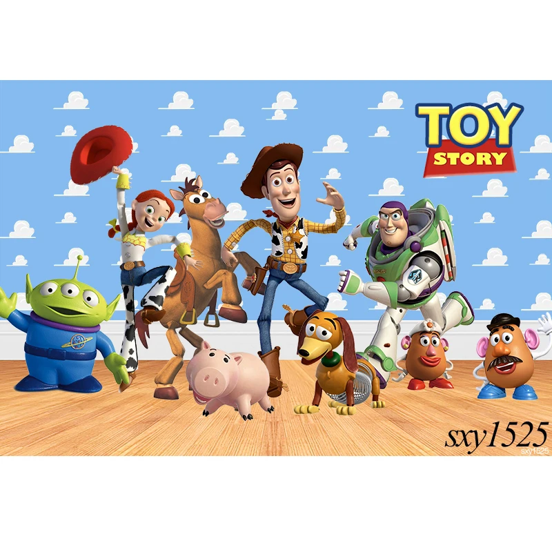 Toy Story Kids Birthday Backdrop Cloth Tapestry Buzz Lightyear Hudi Kid Baby Photo Studio Decor Photography Backgrounds