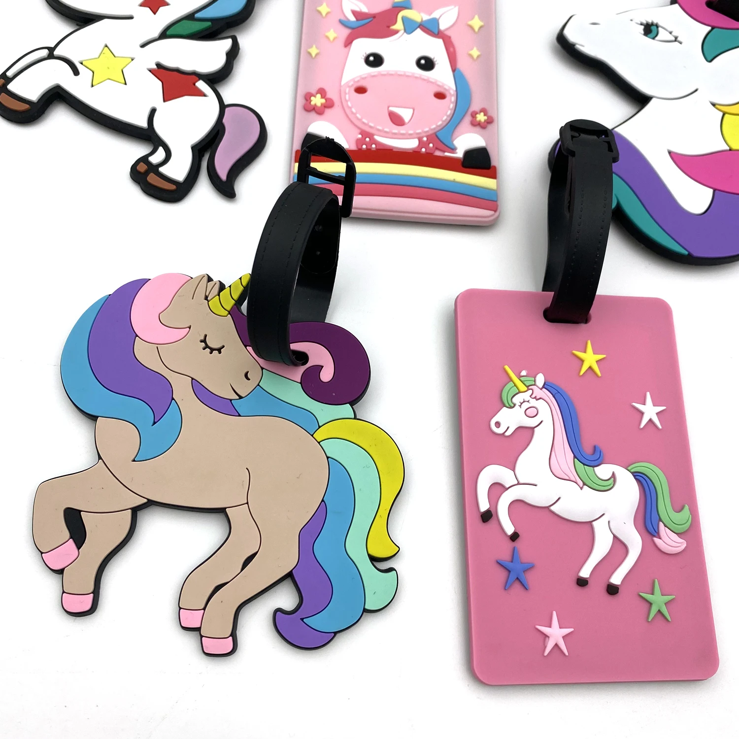 1pc/2pcs/3pcs Cute Unicorn Travel Accessories Creative Luggage Tag Silica Gel Suitcase Holder Baggage Boarding Tags  Label