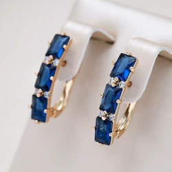 Kinel Hot Full Blue Natural Zircon Drop Earrings for Women Fashion Oblong 585 Rose Gold Color High Quality Daily Fine Jewelry
