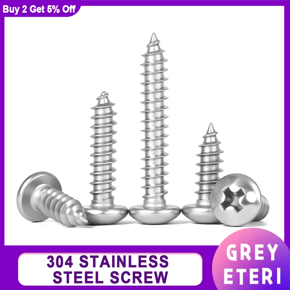 Small 304 Stainless Steel Cross Phillips Pan Head Self Tapping Screw Round Head M1.2-M3.5 for DIY Electronics