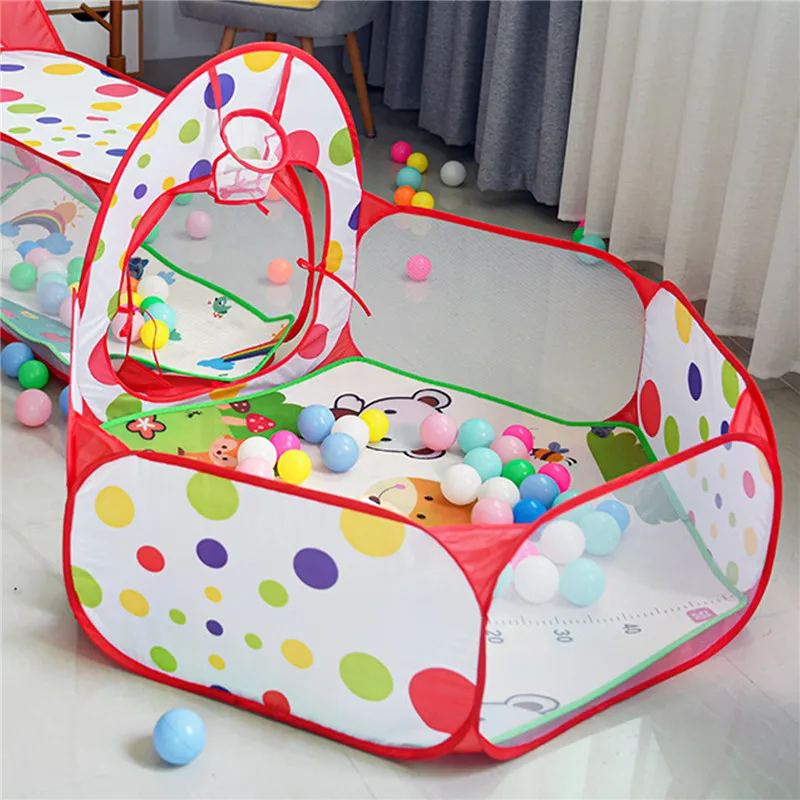 3 In 1 Kids Play Teepee Toddler Crawling Tunnel Ball Pool Foldable Washable Pop-Up Game Tent for Indoor Outdoor Baby Game Tunnel