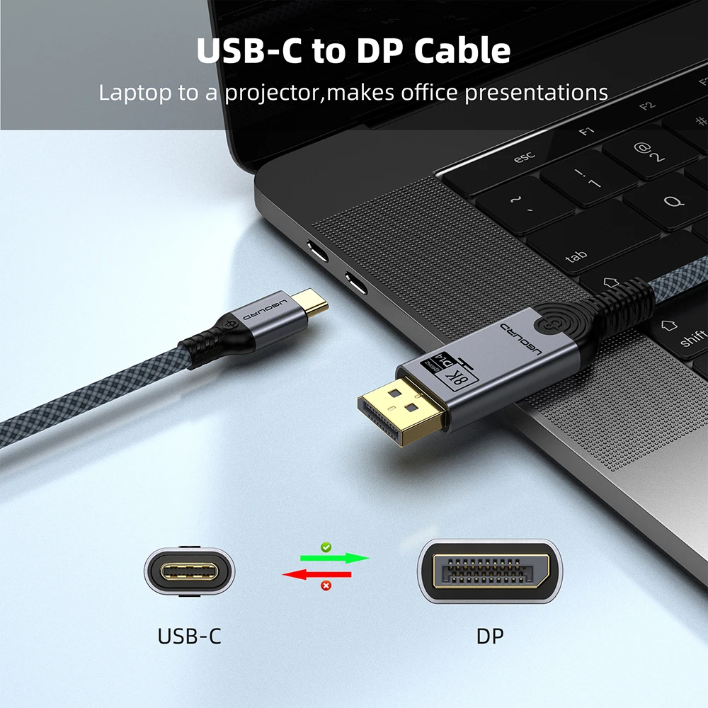 USB C-디스플레이 포트 1.4 8K 케이블, C타입-DP 4K 케이블 어댑터, 아이폰 15 맥북 프로 아이패드 호환, 썬더볼트 3/4 DP1.4